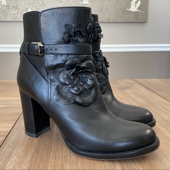 VALENTINO GARAVANI floral apliqué ankle boots black sz 40.5 - Picture 2 of 12